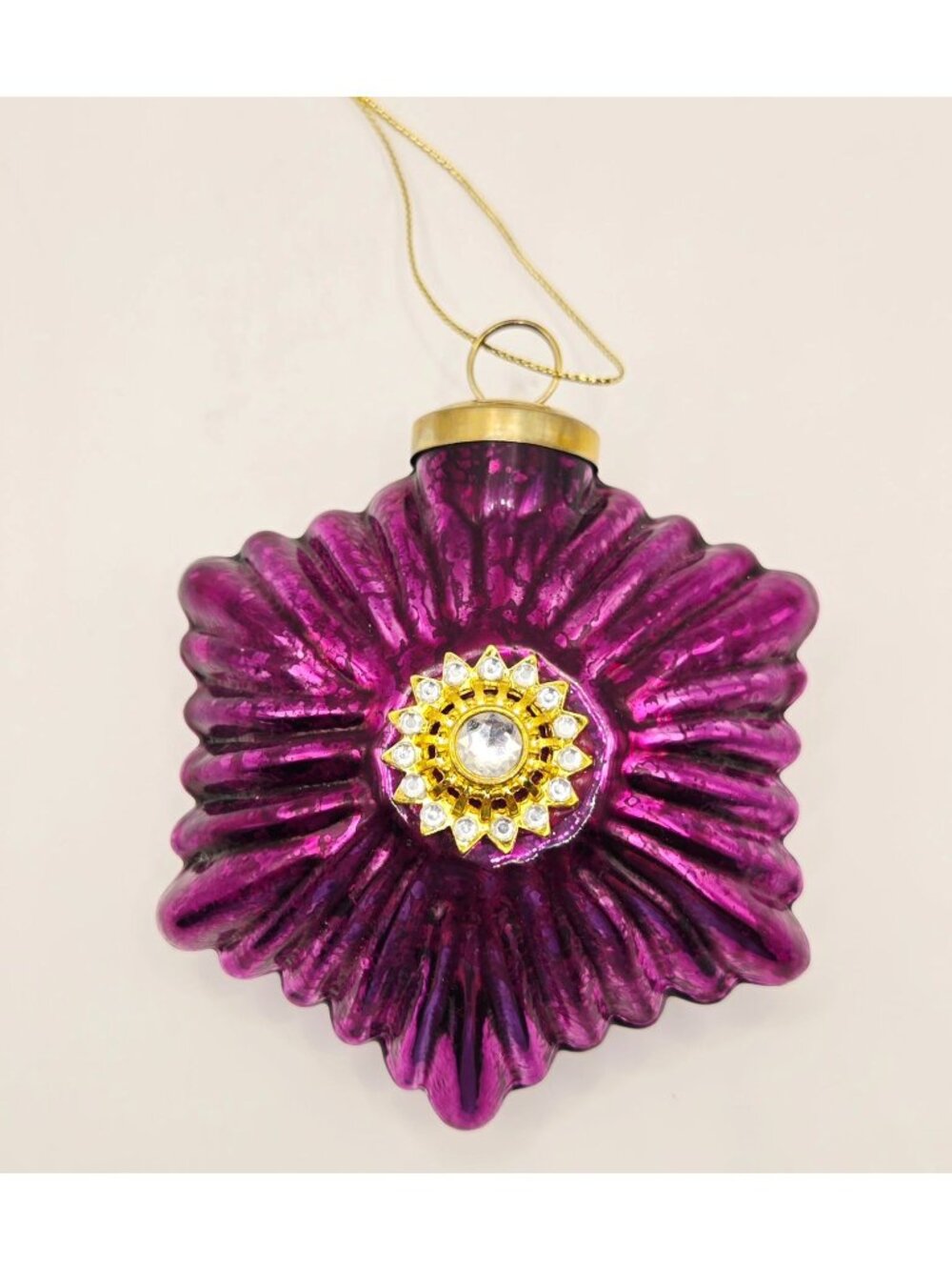Pottery Barn Kugel Ornament Magenta Purple Mercury Glass Snowflake w/Rhinestones